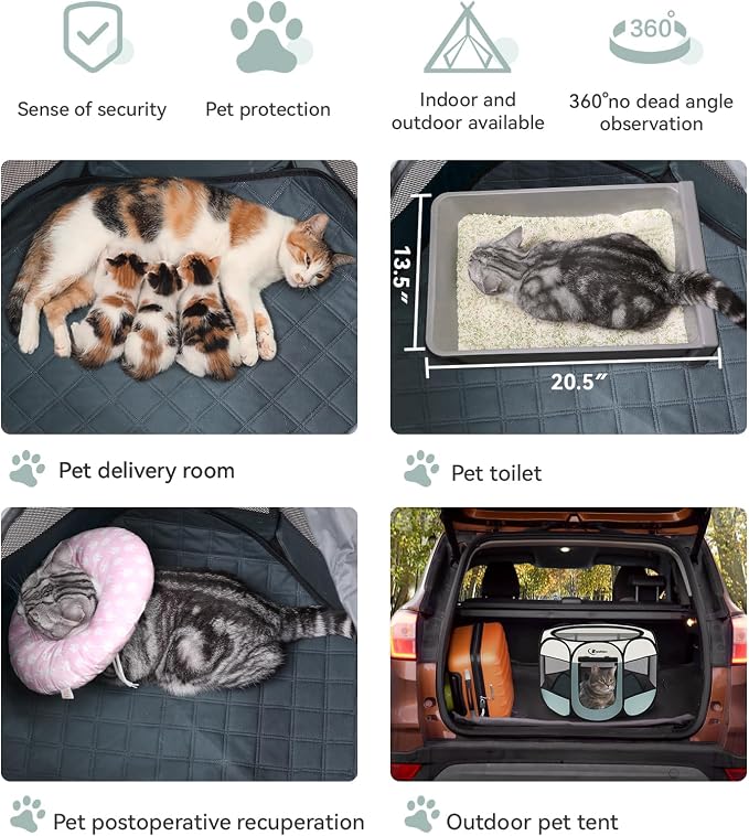 Siedihit Dog Pet Playpen Tent Crate Cage with Washable Pee Pad, Medium Grey | Nursing Rest Zone Recovering Pet Quarantine Room Portable Pop Up Easy to Set up lightweight Carrying Bag Wide applicability - Image 3