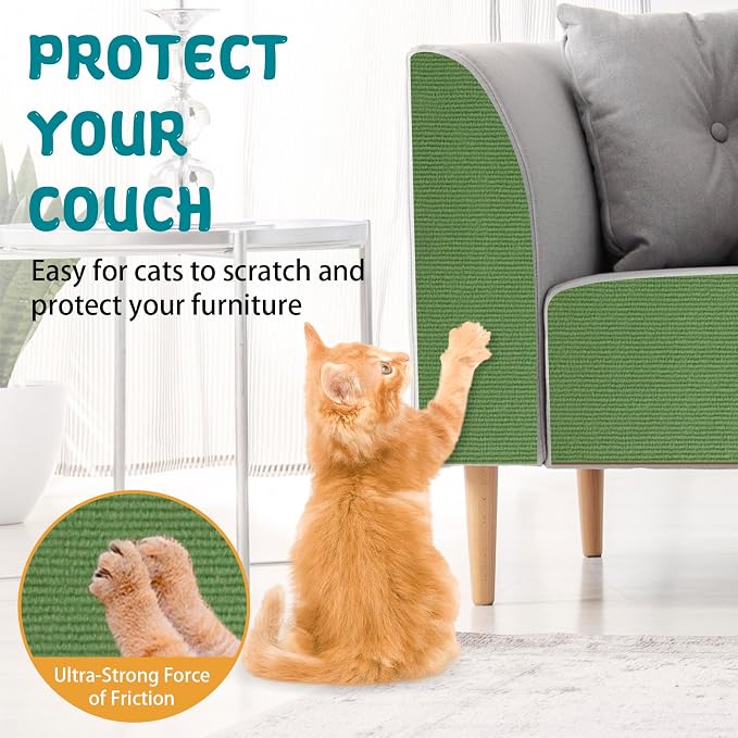 LSGCQ Cat Scratch Mat Self Adhesive Cat Scratch Furniture Protector | Self Adhesive Cat Scratching Mat Replacement for Cat Tree Post Couch Wall Furniture Protector (78.7" x 15.8", Green) - Image 4