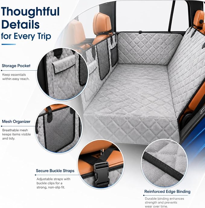 IJVAE Truck Dog Seat Cover for Back Seat, Gray Flannel Hard Bottom Back Seat Extender Holds Up to 500 lbs, Waterproof Backing, Nonslip Dog Hammock for Full-Size Pickup Trucks - Image 5