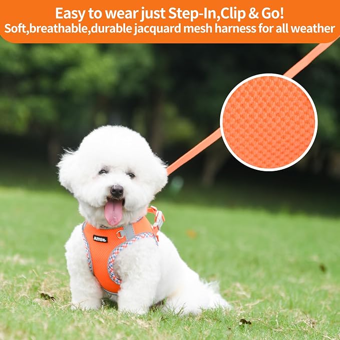 Teacup Puppy Harness with Leash, Escape-Proof Design, Orange S | No Pull Step-in Dog Vest Harness, Breathable Mesh, Reflective Design with Magic Tape, Outdoor Use for Poodles, Pomeranians - Image 6