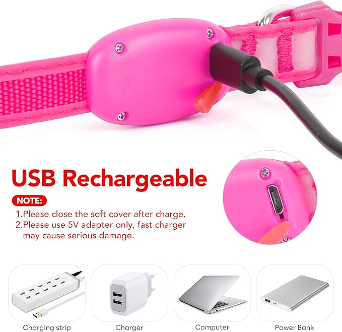Light up Collar for Small Dog,Vizpet XS Adjustable Size Nylon Collar USB Rechargeable Bright Safety Pet Collar for Cats Small Dogs (Pink, X-Small[ 8.66-11.9 inch/22cm-30cm]) - Image 4