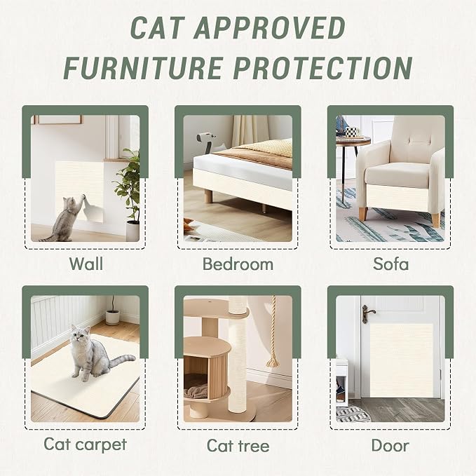 Anti Cat Scratch Furniture Protector, Couch Protector from Cat Claws | 78.7" x 15.8" Heavy Duty Couch Guard with Twist Pins & Tape, Furniture Protection for Sofa Corner & Door Window (Off-White) - Image 7