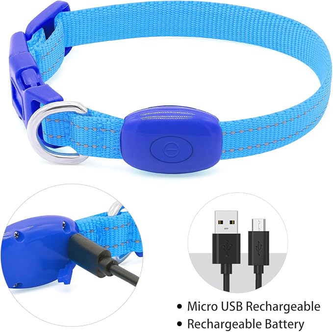 Light up Dog Collar for Small Dog,Vizpet XS Adjustable Size Nylon Collar USB Rechargeable Bright Safety Pet Collar for Cats Dogs (Blue) - Image 4