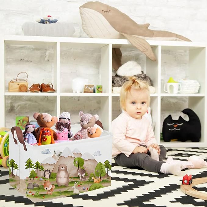 Sanjiaofeng Rectangular Forest Animals Kids Laundry Basket Animal Hamper for Nursery Waterproof folding Kids Storage Basket Woodland Animals Room Decor Books Box Gift Baskets(Mountain animal) - Image 3