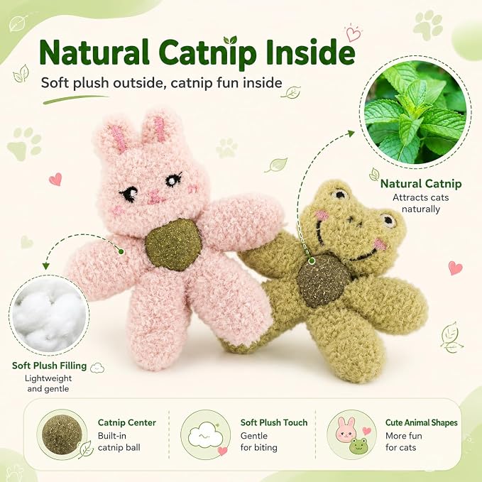 Plush Catnip Toys for Indoor Cats, Interactive Kitten Chew Toys for Teething & Dental Care, Durable Nylon Animal Shape Kicker Toy with Natural Catnip Ball for Boredom Relief (Rabbit) - Image 5