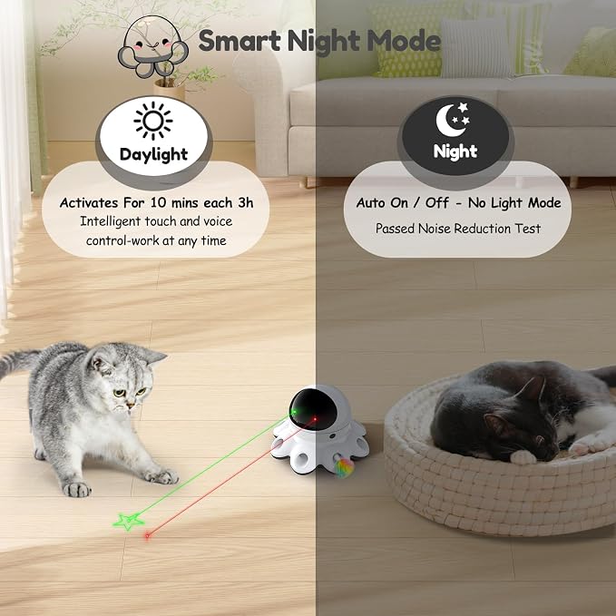 ORSDA Cat Laser Toy, 2-in-1 Interactive Automatic Motion Activated Moving 8 Holes Whack A Mole Feather, USB Rechargeable Electronic Smart Sensor Kitten Toys for Indoor Exercise - Image 7