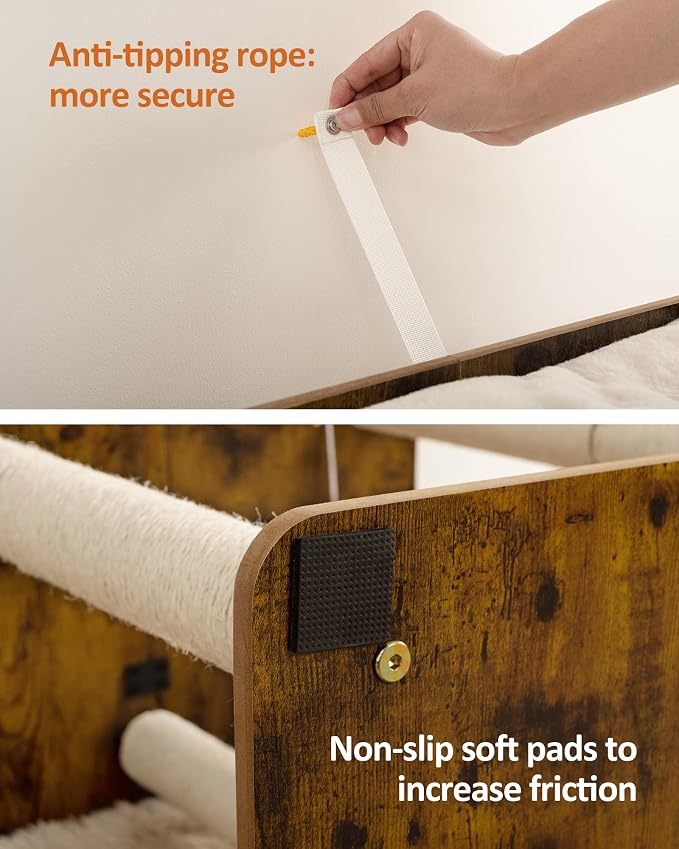 26.7in Large Cat Tree Tower Condo, Cat Scratch Posts for Indoor Cats, Big Plate, Three 23.6in Full Sisal Scratching Posts, Rustic Brown - Image 6