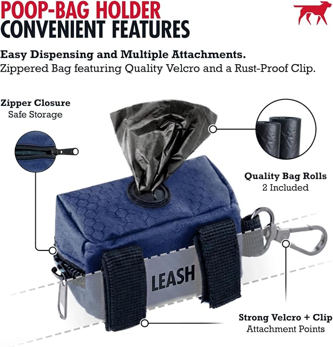 Tuff Pupper Dog Poop Bag Holder | Works with Any Dog Leash | Zippered Waste Bag Dispenser | Waterproof with Rust-Proof Clip | Convenient Lightweight Design | Includes 2 Rolls of Leak-Proof Bags - Image 4