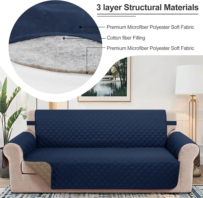 Reversible Recliner Chair Covers, 23" Chair, Navy/Camel | Chair Covers for Living Room with Elastic Straps, Water Repellent, Chair Protectors Covers for Dogs - Image 4