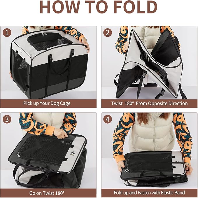 DONORO Dog Kennels and Crates for Medium Dogs, Portable Pop Up Indoor Pet Cage with Sturdy Wire Frame, Collapsible Travel Crate Soft Sided Cat Bag Escape Proof (Gray, 36.0" L x 23.0" W x 28.0" H) - Image 3