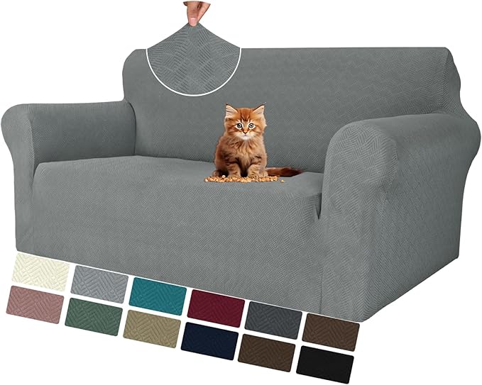 MAXIJIN Loveseat Cover Sofa Covers (55"-69"), 1-Piece Stretch Couch Covers for 2 Cushion Couch Love Seat Slipcover with Elastic Bottom for Kids,Dog (Loveseat, Diamond Pattern Light Gray) by MAXIJIN