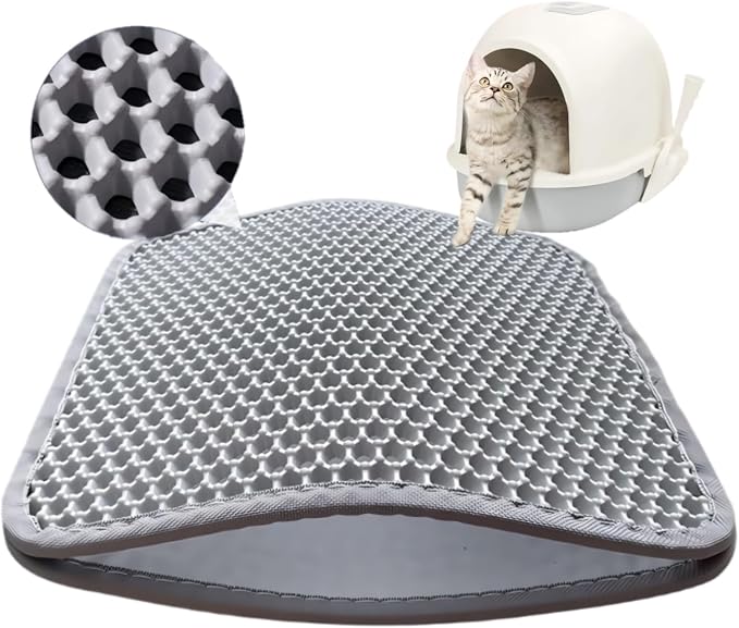 Honeycomb Double Layer Cat Litter Mat, Gray, 36 x 24 Inch, 1 Pack | Soft EVA Material, Non-Slip Backing, Urine & Water Resistant, Scatter Control, Washable & Durable, Ideal for Indoor Cats by Unknown