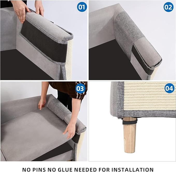 Cat Scratch Couch Protector with Natural Sisal for Protecting Couch Sofa Chair Furniture,Couch Corner Cat Ccratcher 23.6" L*19.7" W(Light Grey/Left Hand) - Image 7