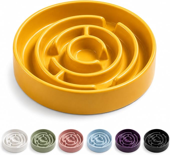 Ceramic Slow Feeder Dog Bowl, 1.5 Cup Puzzle Dish for Small Medium Dogs | Glazed ceramic maze bowl with 1.5-cup capacity for dry or wet food, sized for small and medium dogs by Unknown