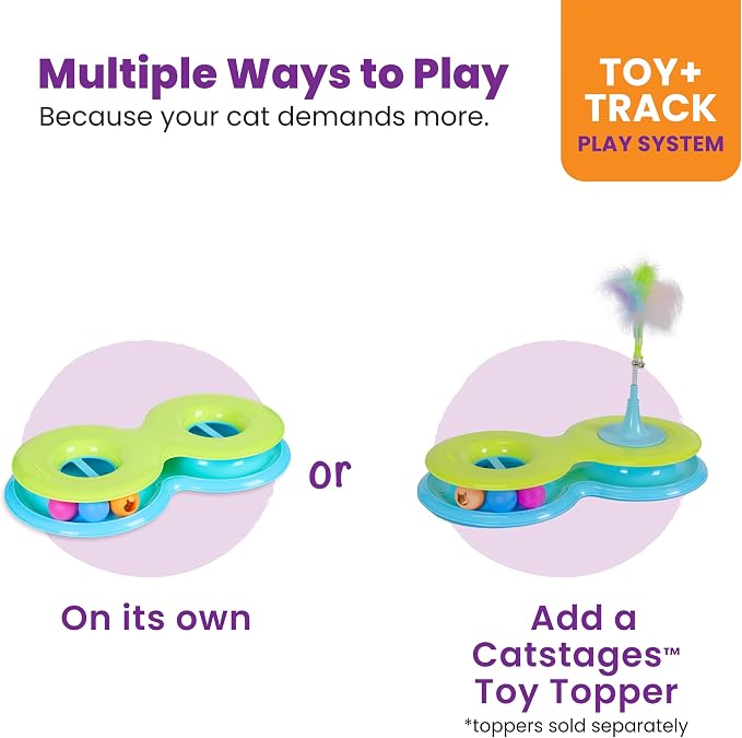 Catstages Infinity Ball Track for Cats, 3 Balls Included, 17.4" | Figure-8 Shaped Track with 2 Regular Balls + 1 Light-Up Ball, Bat & Swat Play, Compatible with Topper Toys, Cats & Kittens - Image 4