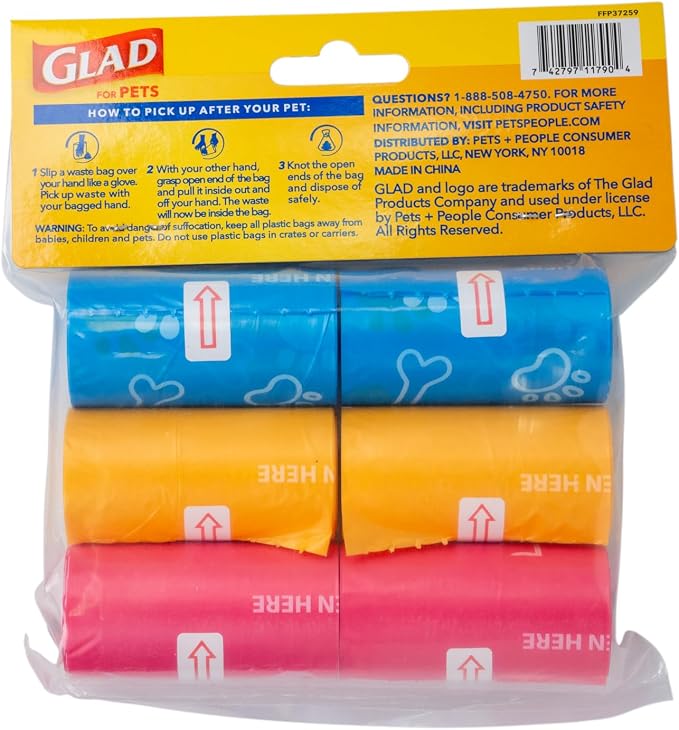 Glad for Pets Scented Dog Waste Bags, Lemon Scent, Multicolor, 90 Count | Tear-resistant with leak protection, lemon fresh scent, fun multicolor design, 6 rolls, heavy-duty daily use - Image 10