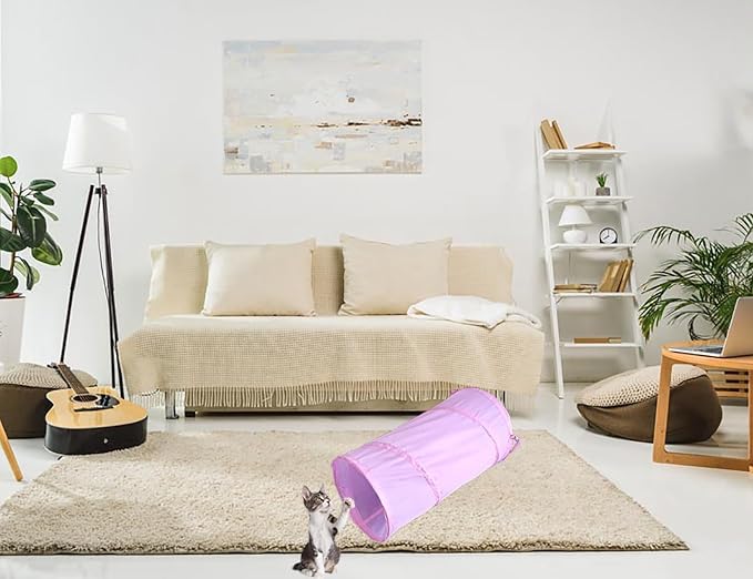 iCAGY Cat Tunnel for Indoor Small Cats Kittens Rabbits, Foldable Tube Toys | Interactive Pet Crinkle Pop Up Tunnel Play Toys, Relieve Cat Boredom, Light Pink 20" - Image 2