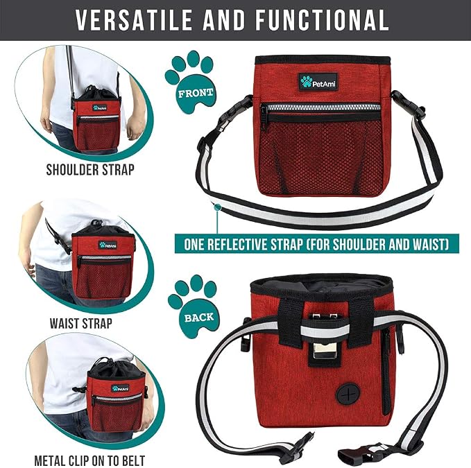PetAmi Dog Treat Pouch, Pet Treat Pouch for Training, Dog Walking Bag Holder for Kibbles, Pet Food Toy, Dog Trainer Essentials Supplies, Poop Bag Dispenser, 3 Ways to Wear (Red) - Image 4