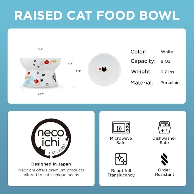 Necoichi Ceramic Elevated Cat Food Bowl (Fuji, Regular Flat) - Image 2