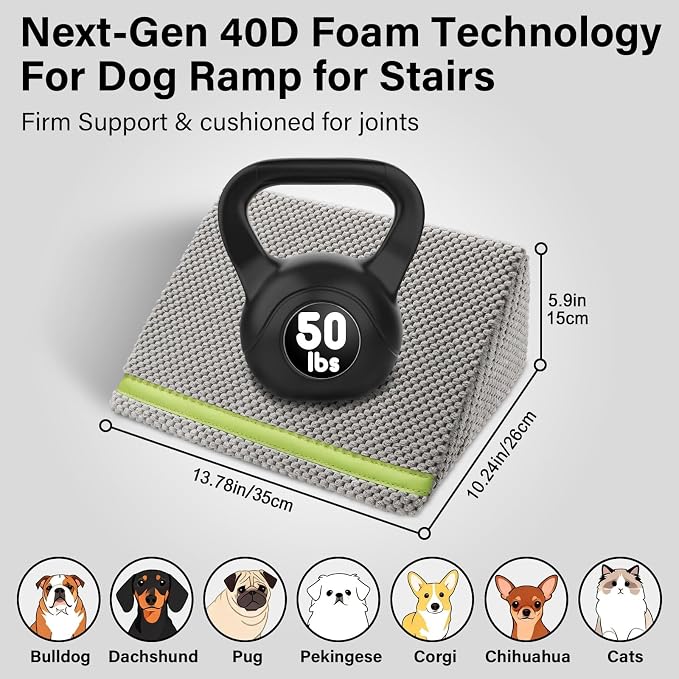 JoyBlooms Upgraded Dog Ramp for Stairs, Dog Stairs for Small Dogs (Corgi & Dachshund), 40D Foam Non-Slip, 30° Slope with Glow Strip, 13.8"x10.2"x5.9", Gray-3pcs - Image 2