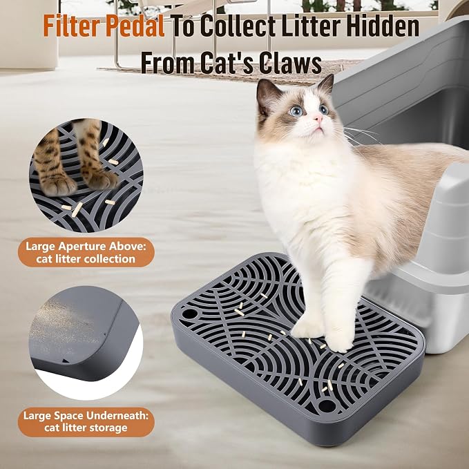 Cat Litter Box Step Non-Slip Cat Step with Filter Function, Dark Grey | Double Layer Litter Box Ramp for Kitten & Elderly Cats, Litter Catcher for Automatic Cat Litter Box, Easy to Clean - Image 3