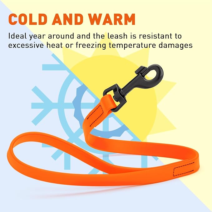 Dogline Biothane Waterproof Dog Leash Strong Coated Nylon Webbing with Black Hardware Odor-Proof Easy to Clean High Performance for Small or Large Dogs Made in USA 2 ft Lead, Hunter Orange - Image 6
