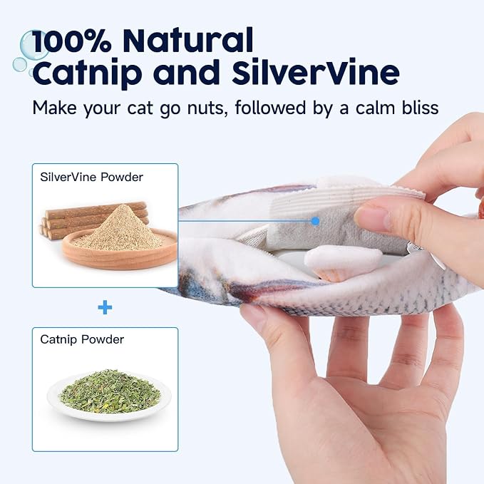 Potaroma Cat Toys Flopping Fish with Catnip, Moving Kitten Kicker, Floppy Wiggle Carp for Small Dogs, Interactive Motion Kitty Exercise, 10.5 Inches - Image 4