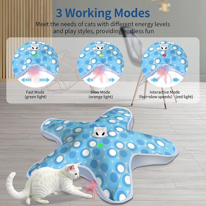 Interactive Cat Toys for Indoor Cats with Moving Concealed Feathers | Rechargeable Automatic Cat Toy, 3-Mode Touch Activated Kitten Toys, Hide and Seek Toy for Indoor Bored Adult Cats & Kittens - Image 3