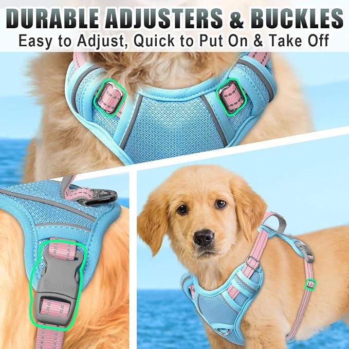 BARKBAY No Pull Dog Harness Large Reflective Dog Harness with Front Clip and Easy Control Handle for Walking Training Running with ID tag Pocket(Baby Blue & Baby Pink,S) - Image 8