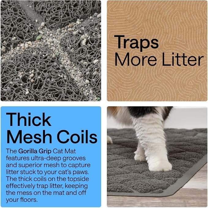 GORILLA GRIP Cat Litter Box Mat, Cushioned Coil Mesh Litter Trapping Mats, Scatter Control Supplies for Less Mess, Phthalate Free, Ultra Deep Catch Grooves, Rinse or Vacuum to Clean, 30x20 Dark Gray - Image 3
