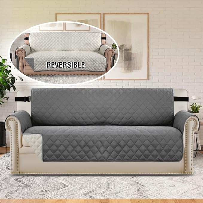 H.VERSAILTEX Sofa Protector for Dogs/Cats/Pets Sofa Slipcover Quilted Furniture Protector with Non Slip Elastic Strap Water Resistant Sofa Covers Seat Width: 66" (Sofa, Charcoal Grey) - Image 3