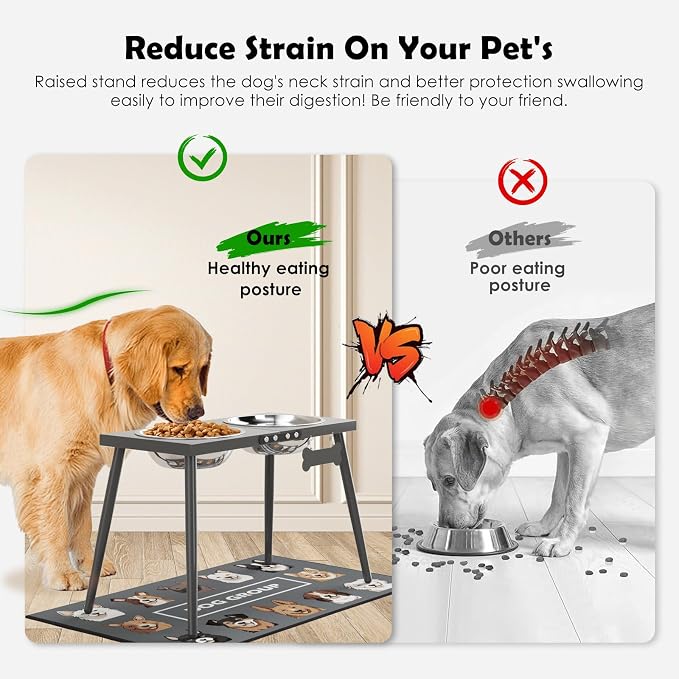 ADENGL Elevated Dog Bowls for Large Extra Large Pet, Raised Dog Bowl Stand with Sprill Proof Mat and Bowls (2000ml/70oz), Pet Food & Water Bowl 15.5" Tall Dogs Feeder for Extra Large Breed, Grey - Image 3