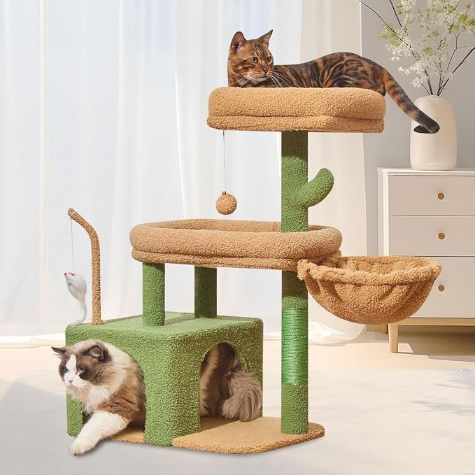 Taoqimiao 32.2in Cat Tree with Toy, Small Cat Tower for Indoor Cats, MS043T | Easy assembly, Sturdy, Multi Level, Easy Clean, Cozy Condo, Perches, Baskets, Suitable for Kittens and Adult Cats by Taoqimiao