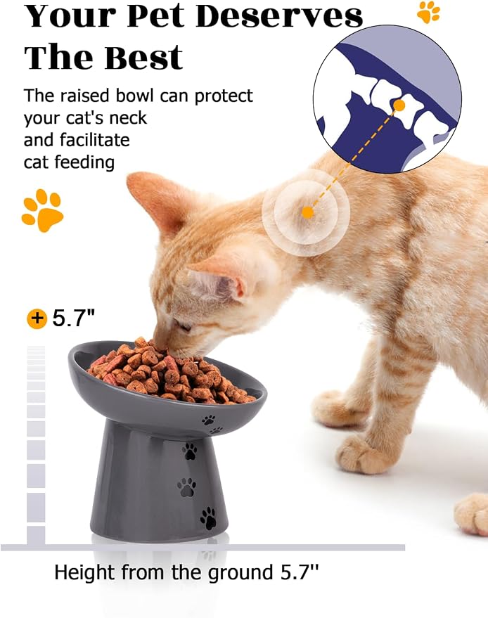 Y YHY Slow Feeder Cat Bowl, Ceramic Cat Slow Feeder Bowl, 6 Inches, Elevated, Anti Vomiting for Dry and Wet Food, Gray - Image 4