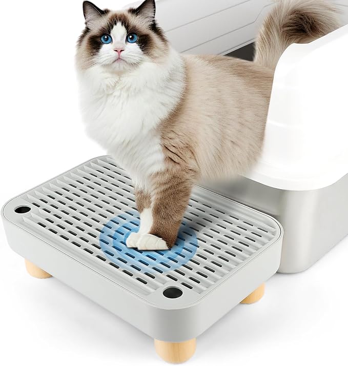 Litter Box Step, Cat Litter Ramp Catcher with Wooden Base, Grey | Cat Step with Filter Function, Anti-Tracking Litter Box Step Stool, Ideal for Kitten & Elderly Cats, Easy to Clean by Bartuke