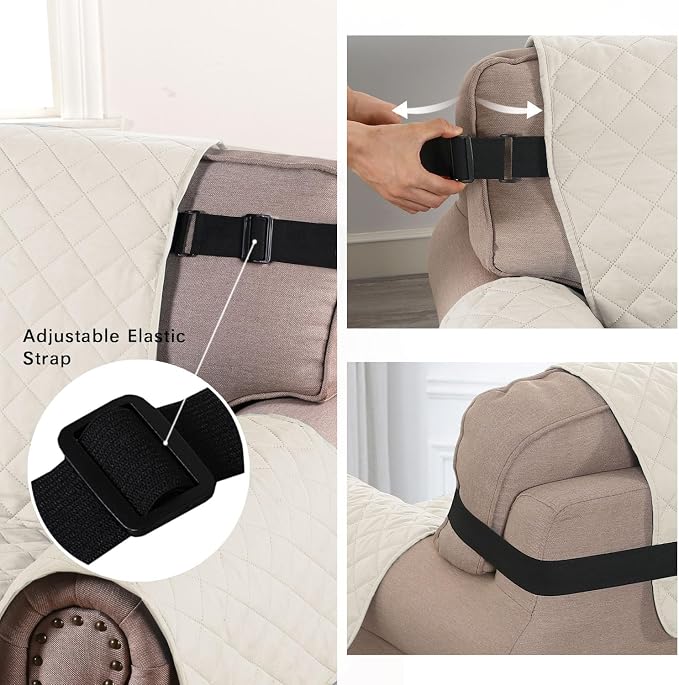 H.VERSAILTEX Reversible Couch Cover for 3 Cushion Cover Pet Friendly Sofa Cover for Dog Washable Furniture Protector Water Resistant Slipcover with Non Slip Elastic Strap(Sofa, Ivory/Beige) - Image 4