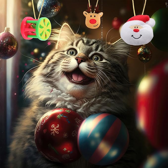 Christmas Cat Toys 19 PCS, Stocking Assorted Gifts for Indoor Cats | Varied toy styles spark natural hunting instincts; relieve kitty boredom;lovely seasonal stocking package - Image 2