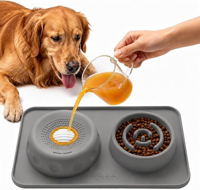 2 in 1 Silicone Slow Feeder Dog Bowl & Lick Bowl,Pet Feeding Bowl | Food Grade Silicone for Slow Eating, Anxiety Relief & Mental Stimulation, Non-Slip Dog and Cat Bowl by koieam
