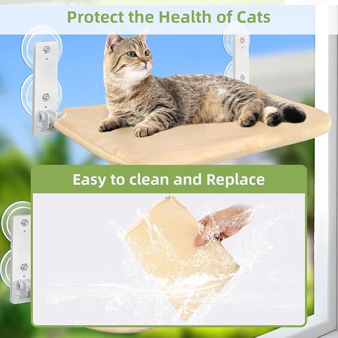 2PCS Replacement Cover for Cat Window Perch, L Size Cordless Cat Window Hammock Bed Accessories, Reversible Breathable/Warm Seat Cover for Inside (White, 23.6''L×11.8''W) - Image 4