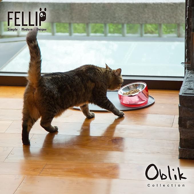 Felli Pet Oblik Acrylic Raised Dog Food Water Bowl Stainless Steel Slanted Oval Dish for Short Leg Puppy & Small Medium Pet, Elevated Tilted Metal Feeder(Pink, 1.5 Cups Oval Dish) - Image 4
