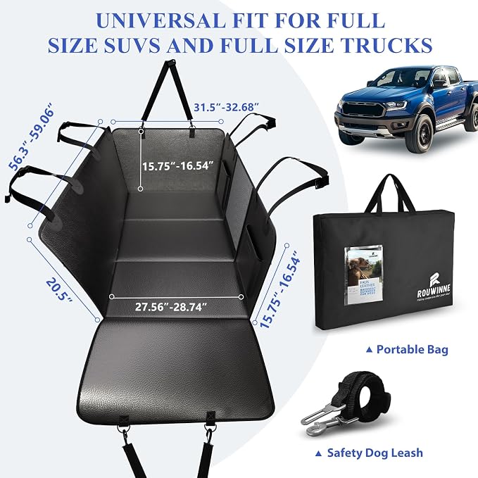 Dog Truck Seat Cover Back Seat, Hard Bottom, PU Leather, XL | Anti Scratch Pet Travel Hammock for F150, RAM1500, Sierra, Tundra, Silverado, Waterproof, Easy Clean, Non-Slip, Holds 420lbs - Image 7