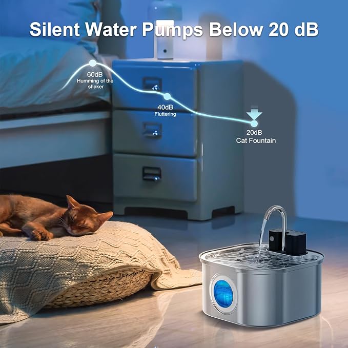 Wireless Cat Water Fountain with 3 Filters + 3 Sponges,[Rechargeable & Faucet ] Stainless Steel Battery Operated,108oz/ 3.2l Automatic Cordless Pet Fountain -Dog Fountain with 4200 Mah Battery - Image 7