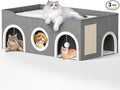 Top Bed Three Rooms Cat Condos,All-in-1 Extra-Wide Cat House for Indoor，Multi Cats Puppy Family, Large Cat Cave for Pet House with Fluffy Ball Hanging and Scratch Pad, Foldable Hideaway by Unknown