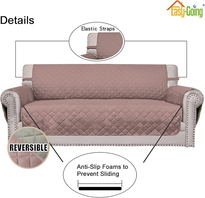 Easy-Going Reversible Couch Cover, Oversized Chair, Pink/Beige | Machine Washable Slipcover For Dogs, Water Resistant Furniture Mat For Living Room, Non-Slip Sofa Cover, Pet Friendly - Image 3