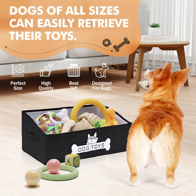 Dog Toy Basket, Specially Designed for Dog Toy Storage, Collapsible Dog Toy Box with Handle，Perfect for Storing Pet Toys and Accessories - Black - Image 3
