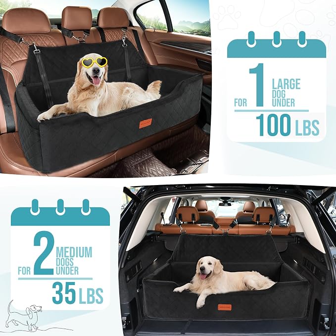 HEGGCOOE Large Dog Car Seat Under 100 lbs, Washable Dog Car Bed for 2 Medium Dogs, Detachable Pet Booster Seat with Storage Pocket and Seat Belt for Back Seat Dog Travel Bed - Image 4