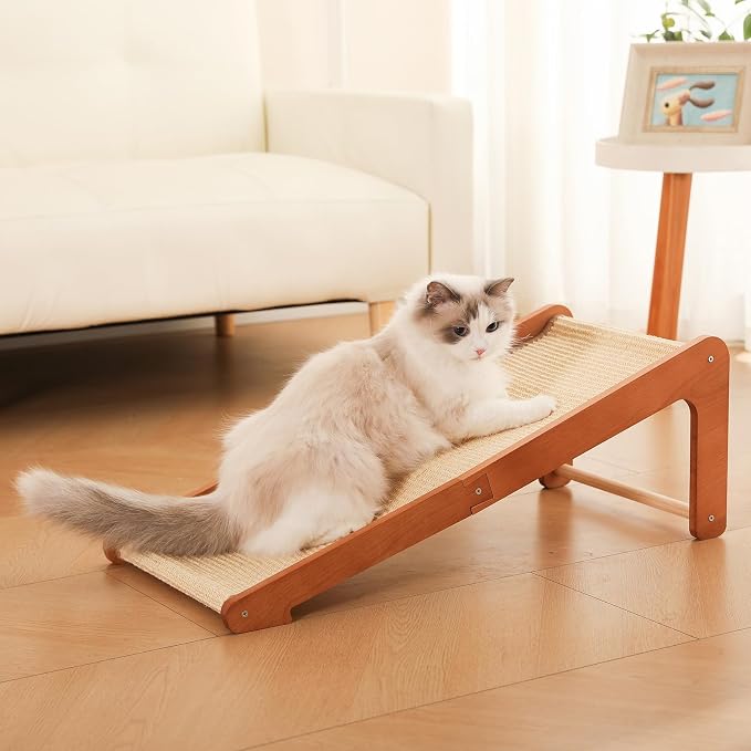 Large-28.5" Sisal Cat Scratcher of L-Shaped Solid Wood Cat Scratching Post - Beechwood Base, Natural Sisal Woven Scratching Pad, Durable, Furniture Protector for Cats' Clawing and Play - Image 2