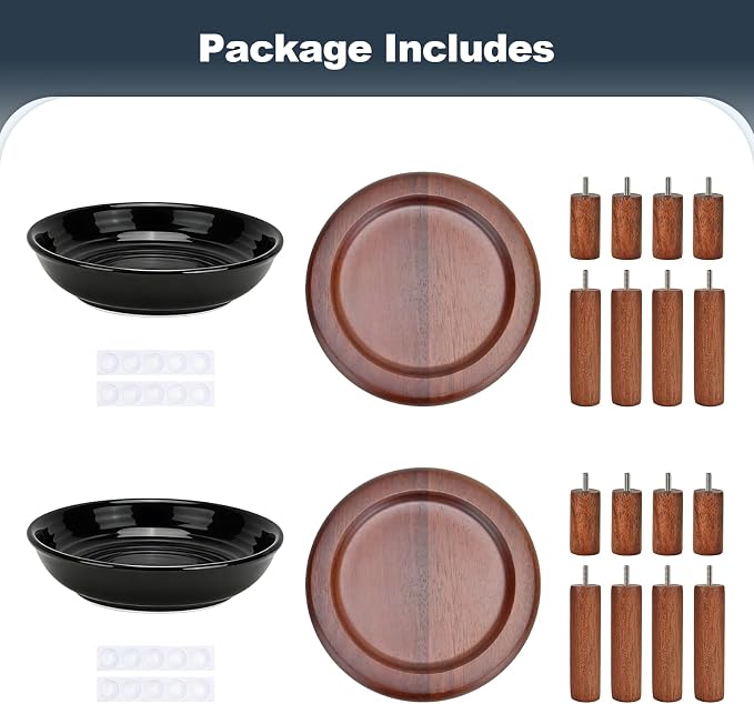 SPUNKYJUNKY Shallow Elevated Cat Bowl with Acacia Wood Stand Wide Raised Ceramic Cat Dishes Whisker Friendly Pet Food and Water Plates (Striped Pattern, 2 Pack, Black) - Image 7