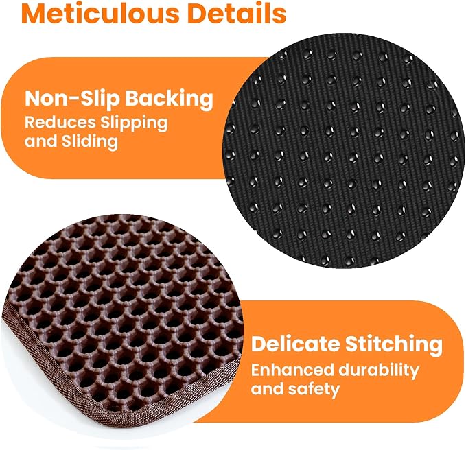 Extra Large Cat Litter Mat XXL, Double Layer Honeycomb, Brown | 46x26”, Reduces Litter Tracking, Easy to Clean, Waterproof, Non-Slip, Soft on Paws, Scratch Resistant, Brown, XXL - Image 8
