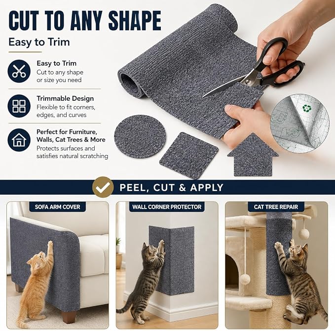 Cat Scratch Furniture Protector, Durable Furniture Guards | 78.7"x15.8" Cat Scratching Mat, DIY Climbing Cat Carpet Mat, Suitable for Sofas, Cabinet, Walls, Cat Scratching Post - Image 5
